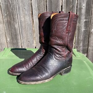 Lucchese 2000 T0075C2 Cowboy Boots Ostrich Leather Cherry Roper Size 8 Western